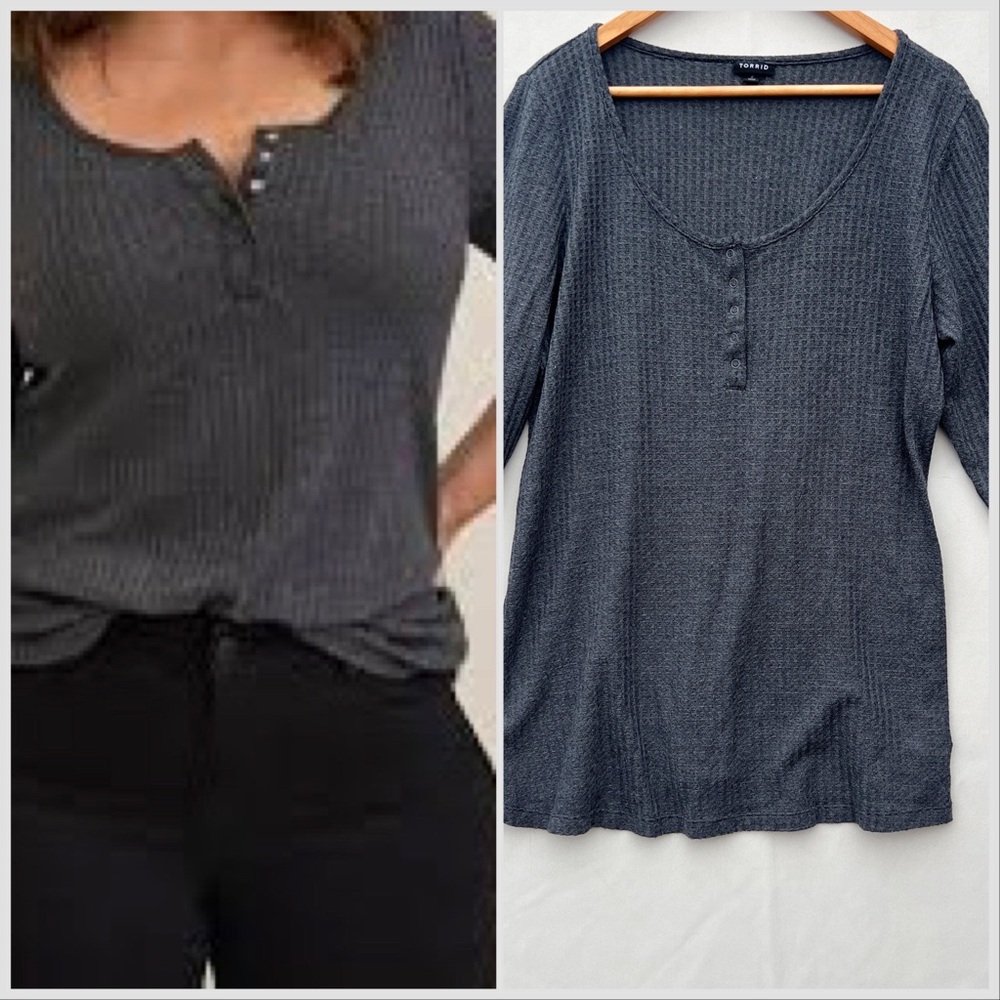 Torrid | Waffle Snap Henley Long Sleeve Tee‎ Gray Size 2